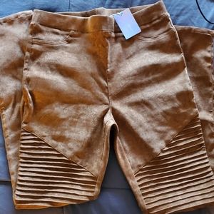 Camel Faux Suede Moto Leggings